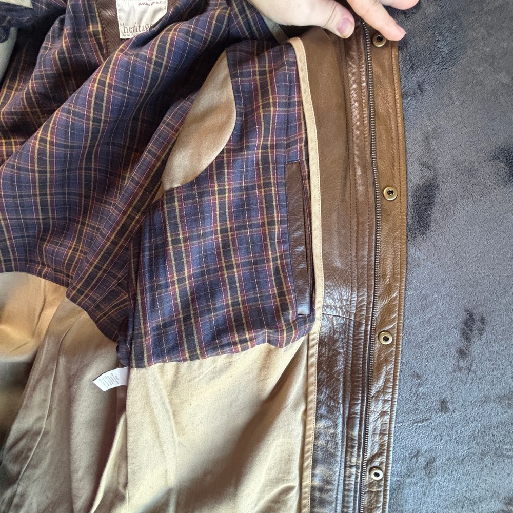 Banana Republic Heritage Mens XL Brown Leather Field Jacket Safari Style Utility - Picture 11 of 16